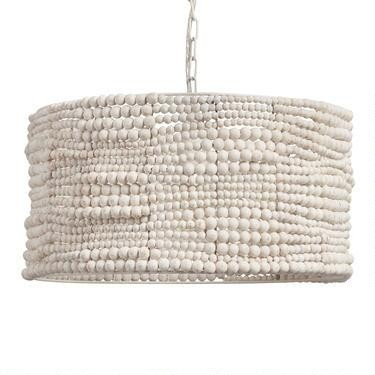 White Wood Bead Drum Pendant Lamp | World Market