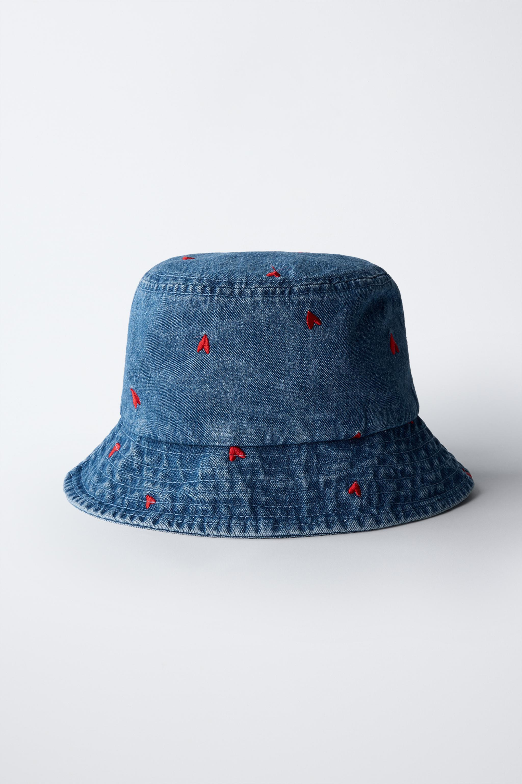 EMBROIDERED HEART DENIM BUCKET HAT | Zara US