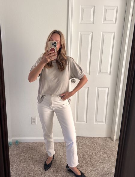 Casual white jeans outfit with ballet flats 

#LTKfindsunder50 #LTKover40 #LTKshoecrush