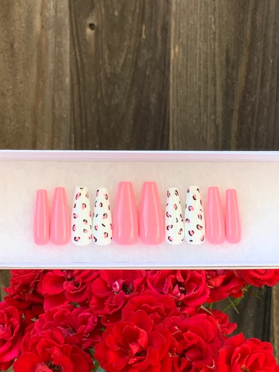 pink leopard print press on nails | Etsy (US)