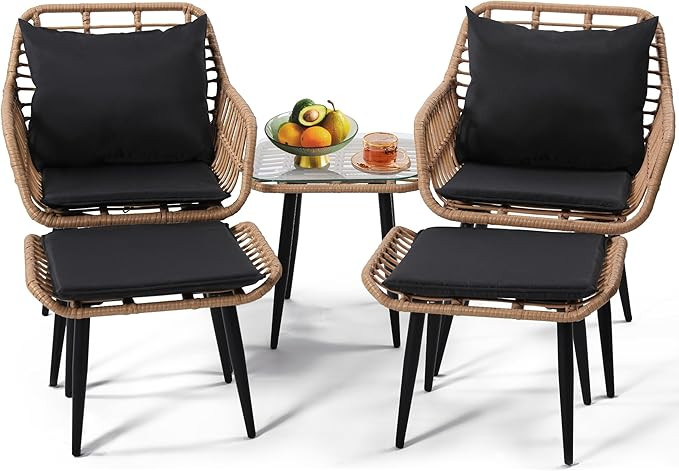 Outdoor Wicker Chairs and Table Bistro Conversation Furniture Set, 5 Pieces with Ottoman for Porc... | Amazon (US)