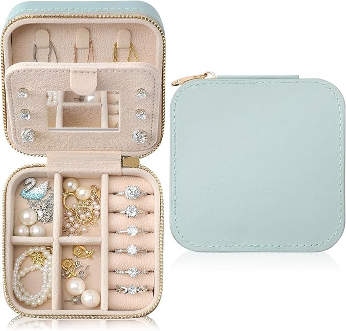 Genuine Leather Travel Jewelry Case Organizer with Mirror for Women, Small Jewelry Box Portable M... | Amazon (US)