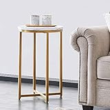 Hooseng Round Side Table with Faux Marble Top, Modern EndTable with Metal Legs, Nightstand for Livin | Amazon (US)