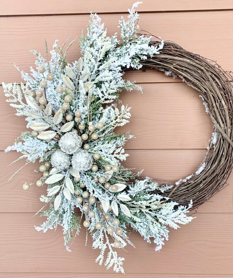 Elegant Christmas Wreath, Winter Wreath, Glam Christmas Wreath, Flocked Christmas wreath, Silver ... | Etsy (US)