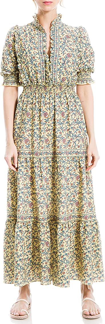 Max Studio Women's Elbow Length Sleeve Print Tiered Maxi Dress | Amazon (US)
