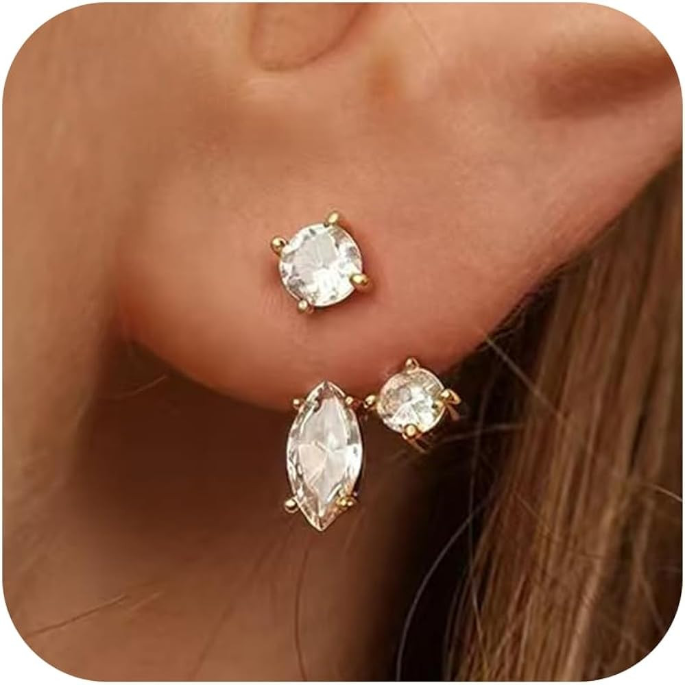Gold Stud Earrings for Women Cute Earrings Jacket 14K Gold Plated Dainty CZ Star Pearl Studs Earr... | Amazon (US)