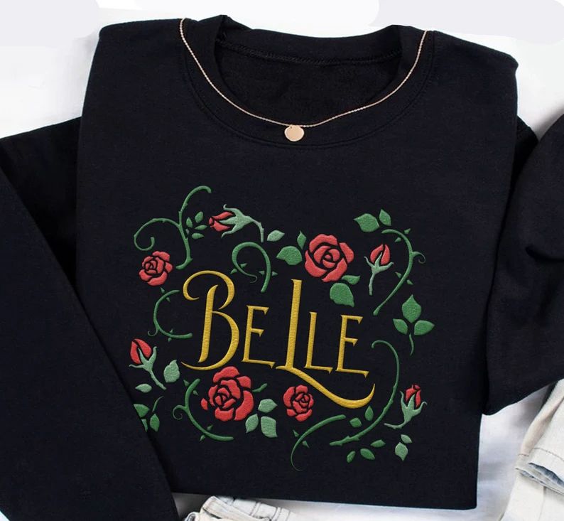 Embroidered Belle Enchanted Rose Sweatshirt, Beauty and the Beast, Disney Princess Embroidery Shi... | Etsy (US)