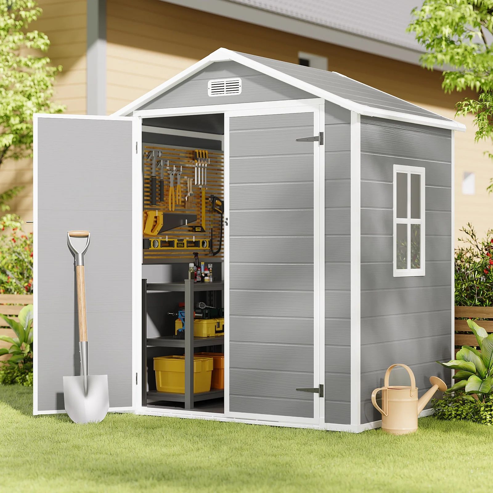 Asofer 6' x 4' Outdoor Storage Shed Clearance, Resin Shed for Patio, Plastic Garden Tool shed, Al... | Walmart (US)