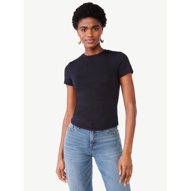 Scoop Women's Stretch Cotton Fitted Baby Tee with Short Sleeves, Sizes XS-XXL | Walmart (US)