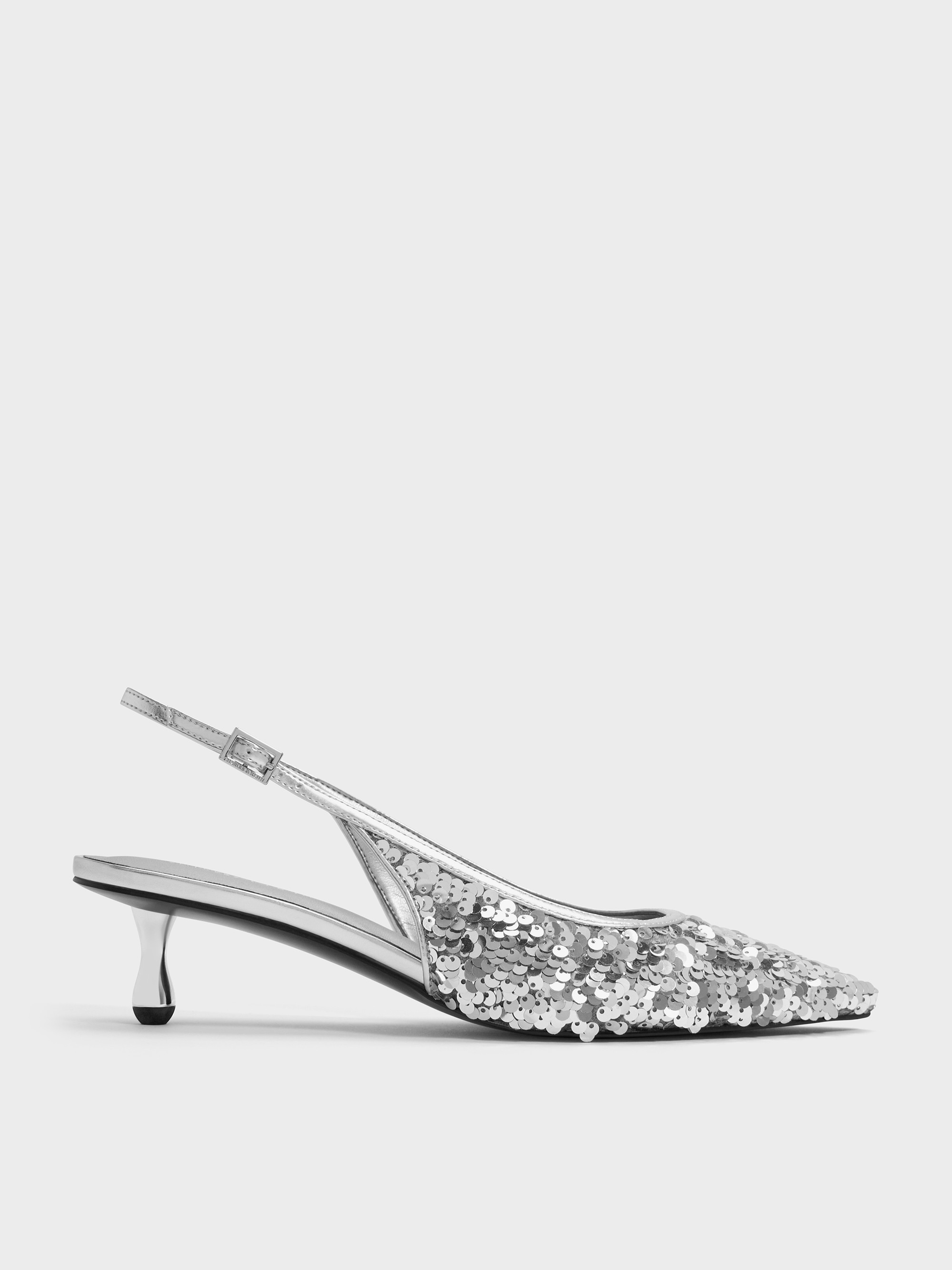 Ruthie Sequinned Slingback Pumps
    
         - Silver | Charles & Keith UK