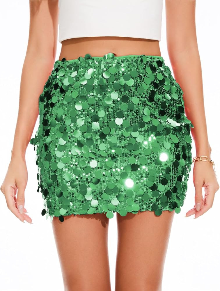 KASBAH Sequin Mini Skirt for Women Sparkly Skirt Stretchy Bodycon Glitter Skirts Night Out Party | Amazon (US)