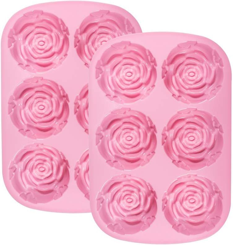 WANDIC Silicone Mold, 2 Pcs Rose Flower Decorating Mould, 6 Cavity Soap Making Mold Supplies for ... | Amazon (US)