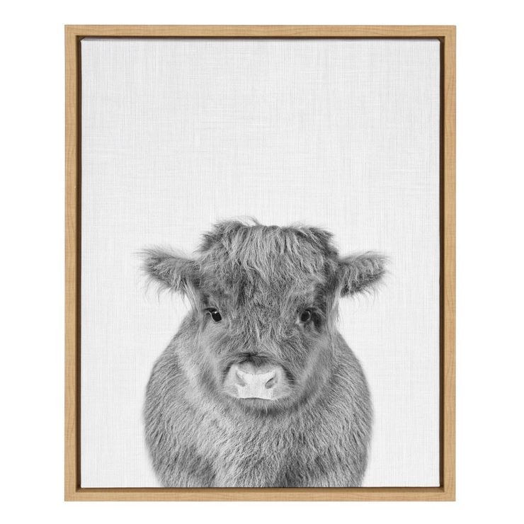 18" x 24" Sylvie Baby Cow Framed Canvas by Simon Te Tai Natural - Kate and Laurel | Target