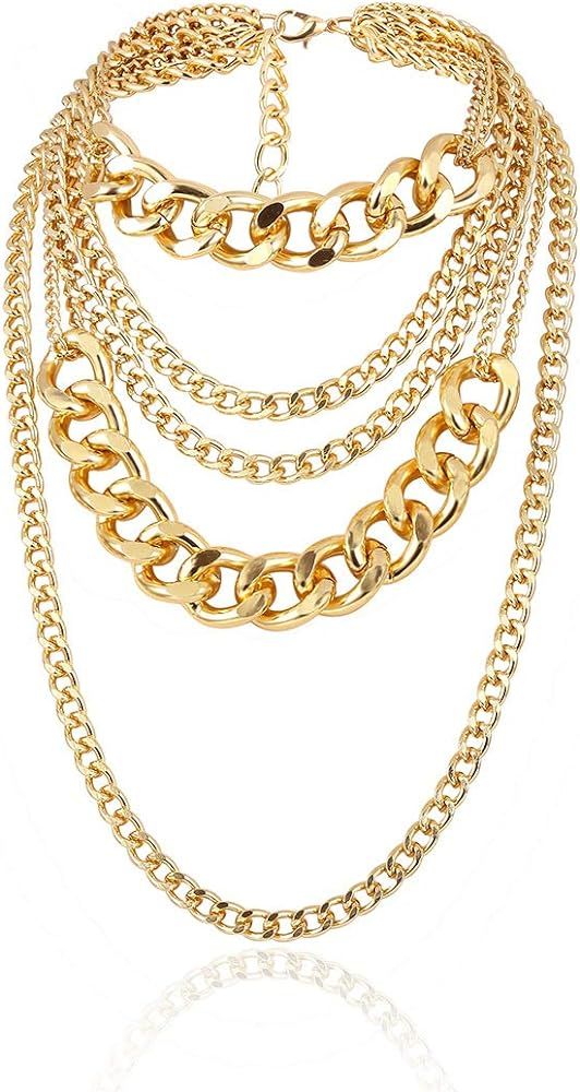 Multi-Layer Punk Hip Hop Metal Chain Necklace,Creative Exaggerated Chunky Cuban Chain Necklace fo... | Amazon (CA)