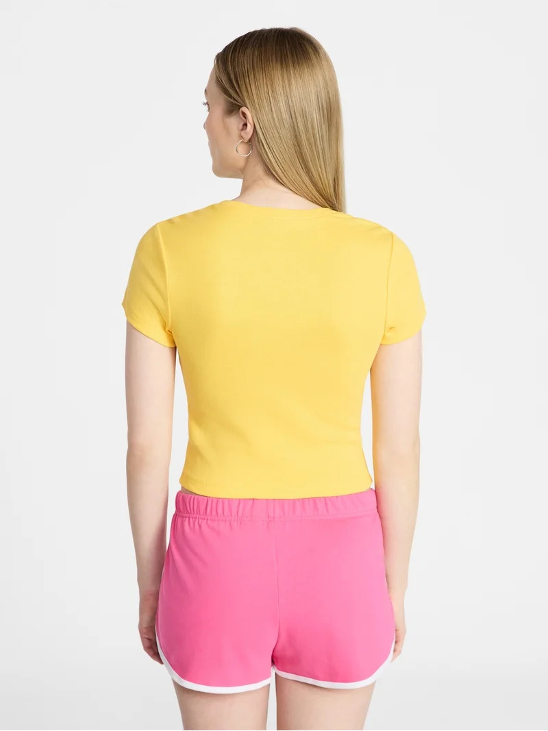 No Boundaries Ribbed Cotton Graphic Baby Tee with Short Sleeves, Women's XXS-XXL | Walmart (US)