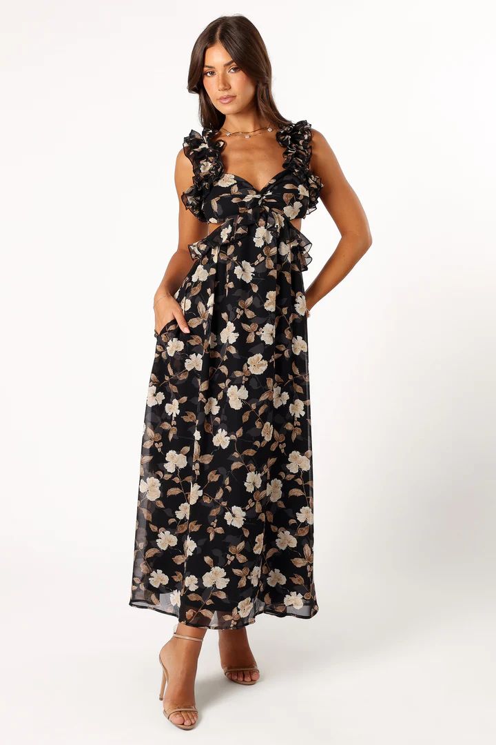Lucah Frill Shoulder Maxi Dress - Black Floral | Petal & Pup (US)