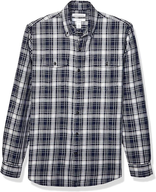 Men's Slim-Fit Long-Sleeve Plaid Two-Pocket Twill Shirt | Amazon (US)