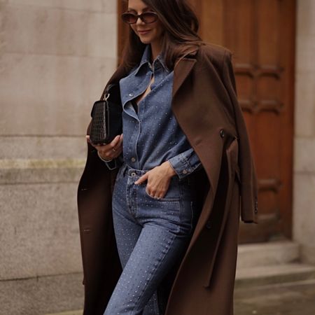 The perfect outfit for Christmas time! Double denim embellished shirt and jeans with a gorgeous brown wool coat

#LTKCyberWeek #LTKHoliday #LTKSeasonal