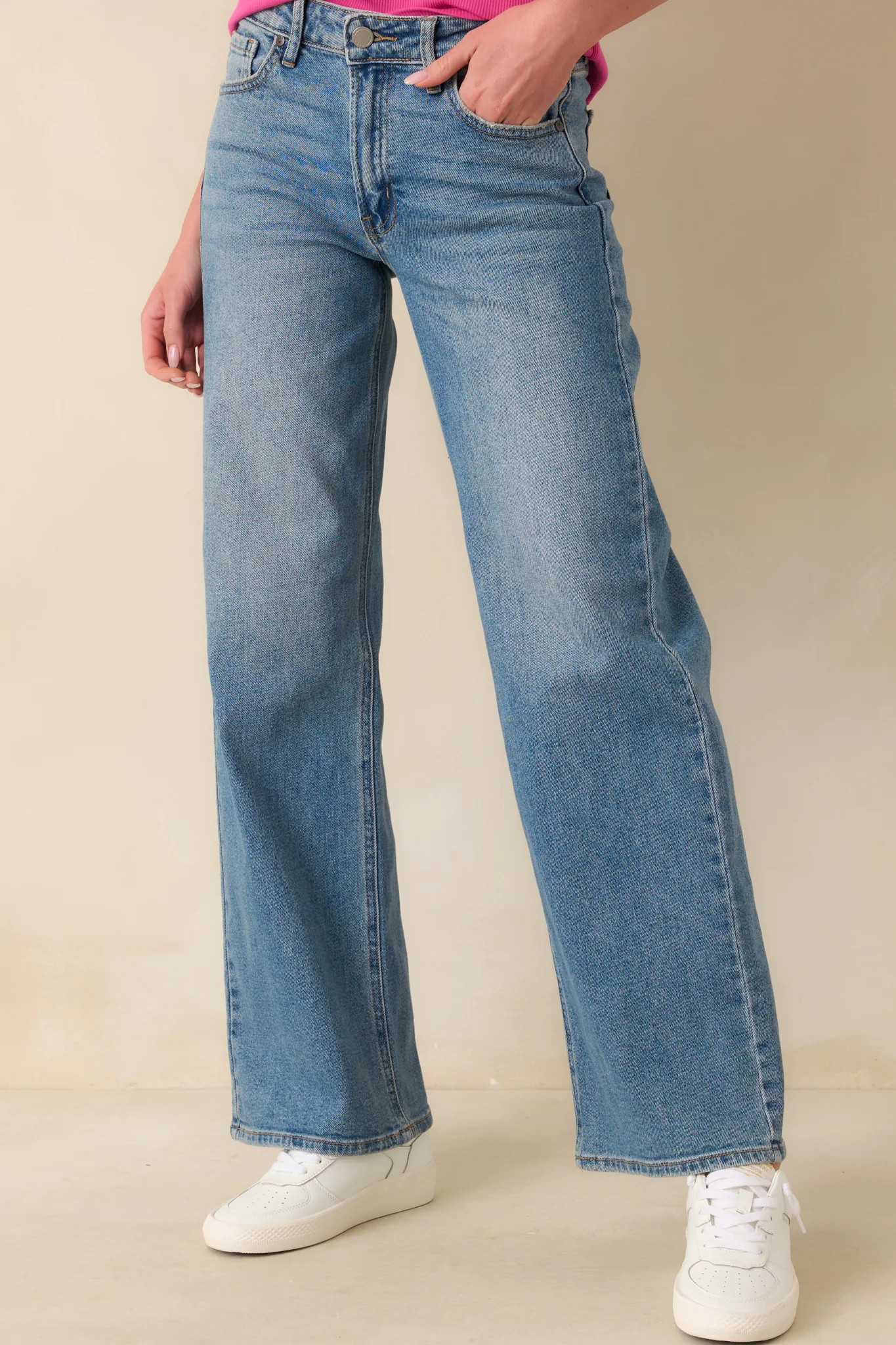 Day Dreaming Medium Wash Wide Leg Jeans | Red Dress