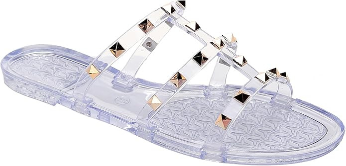 Studded Sandals for Womens Jelly Shoes Flats Stud Slides Slip On Dressy Black Jellies Slippers Su... | Amazon (US)