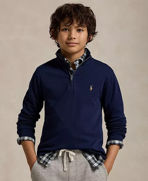 Polo Ralph Lauren Big Boys Cotton Interlock Quarter-Zip Pullover - Macy's | Macy's