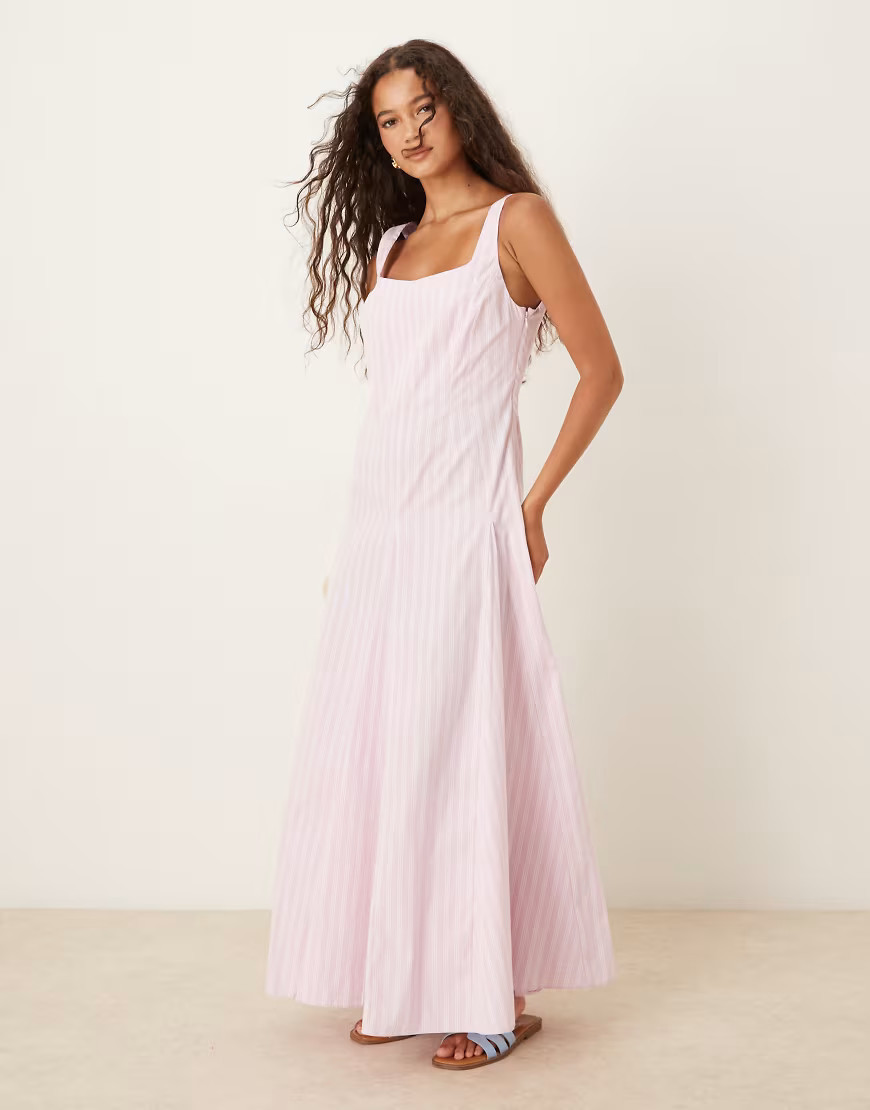 ASOS DESIGN sleeveless waisted midi dress in pink stripe-Multi | ASOS (Global)