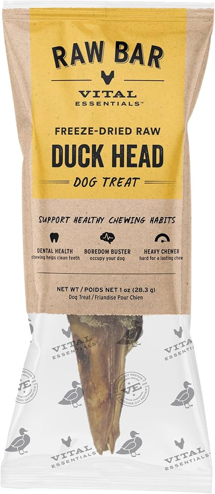 Vital Essentials Freeze-Dried Raw Duck Head Dog Treat & Long-Lasting Natural Chew, 1-Pack | Singl... | Amazon (US)