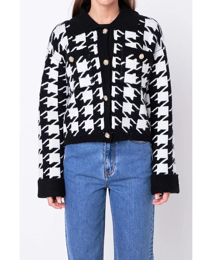 Women's Houndstooth Collared Cardigan | Macy's Canada