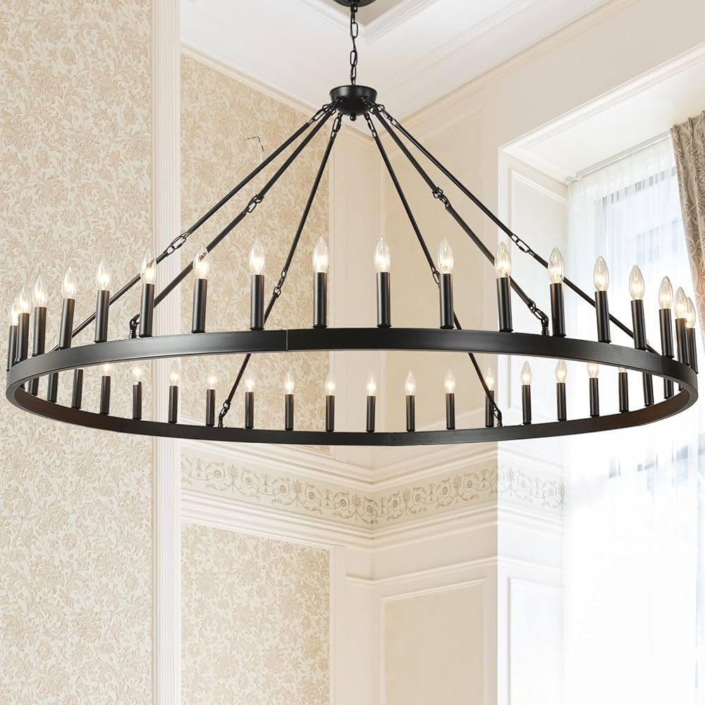 64 Inch Extra Large Black Wagon Wheel Chandelier 42-Light Farmhouse Wagon Wheel Chandeliers Round... | Amazon (US)