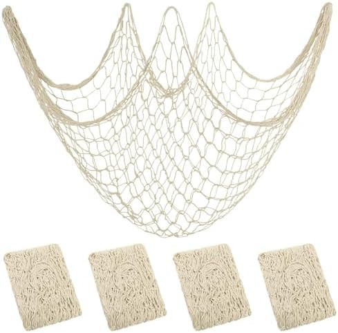 Aodaer 4 Pieces Natural Fish Net Decorative Fish Netting Natural Cotton Beach Decorations for Mer... | Amazon (US)