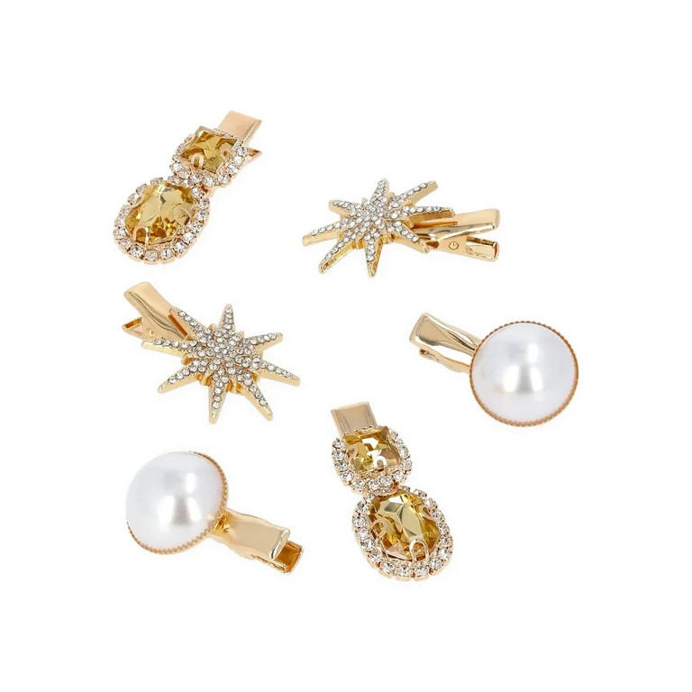 Time and Tru Women's Embellished Celestial Mini Hair Clips, 6-Pack, Gold-Tone | Walmart (US)
