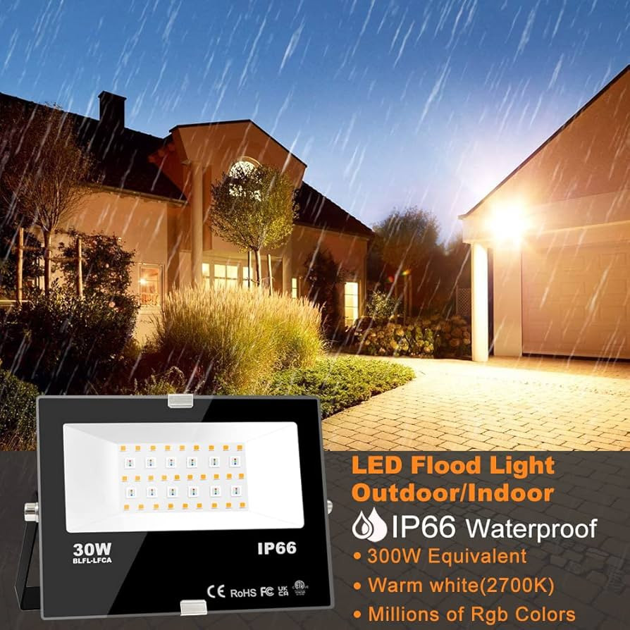 MELPO LED Flood Light Outdoor, 300W Equivalent 3000LM Smart RGB Landscape Lighting with APP Contr... | Amazon (US)