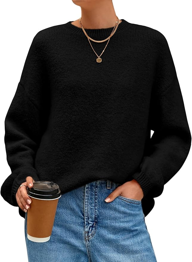 MASCOMODA Long Sleeve Crewneck Pullover Oversized Sweaters for Women Fall 2025 Casual Loose Fuzzy... | Amazon (US)