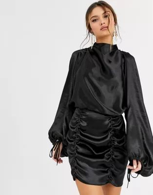 ASOS DESIGN satin mini dress with ruched skirt and blouson top | ASOS US