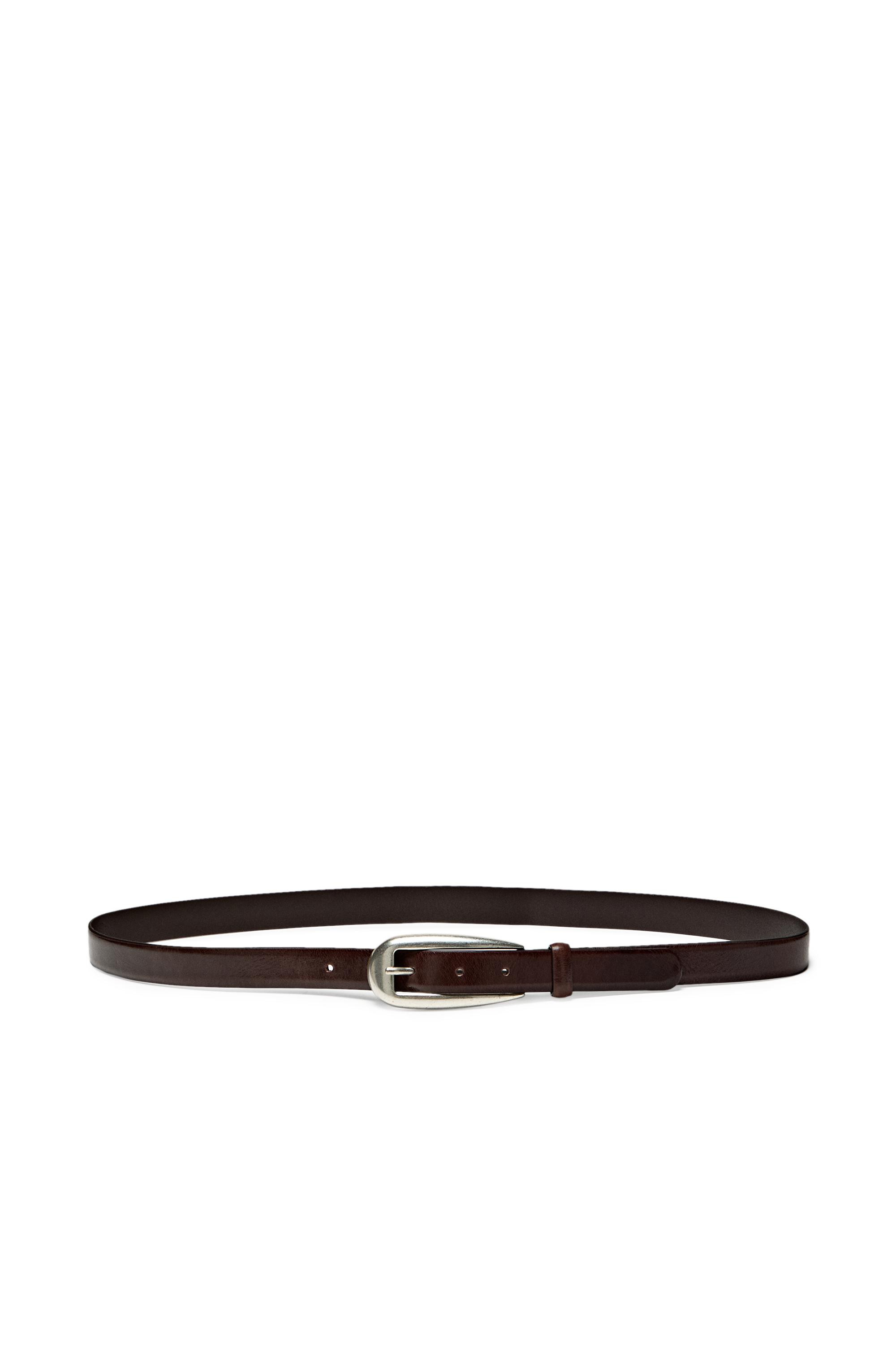 Nappa leather belt with rounded buckle - BROWN | Massimo Dutti UK