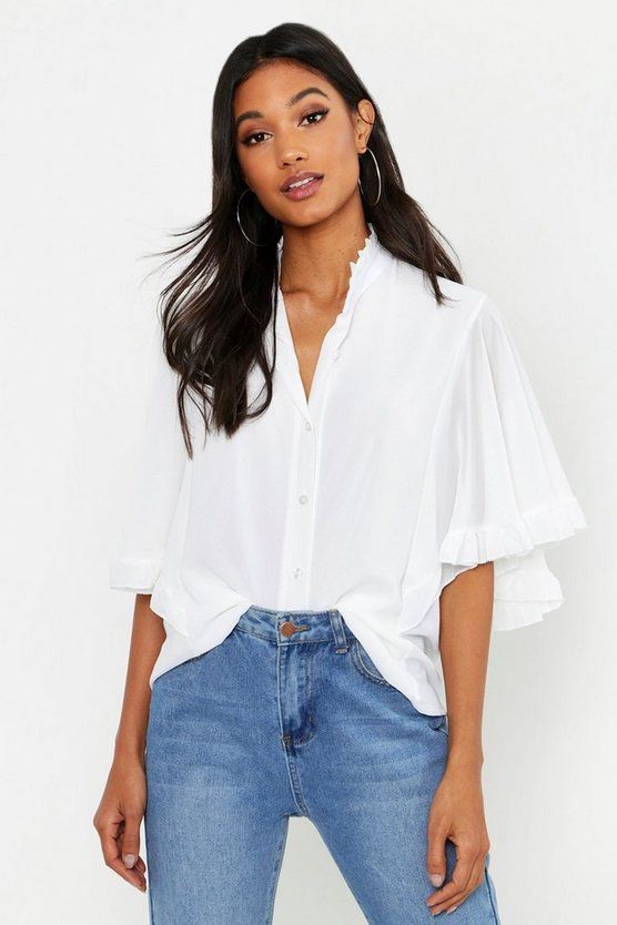 Woven Ruffle angel Sleeve Blouse | Boohoo.com (US & CA)