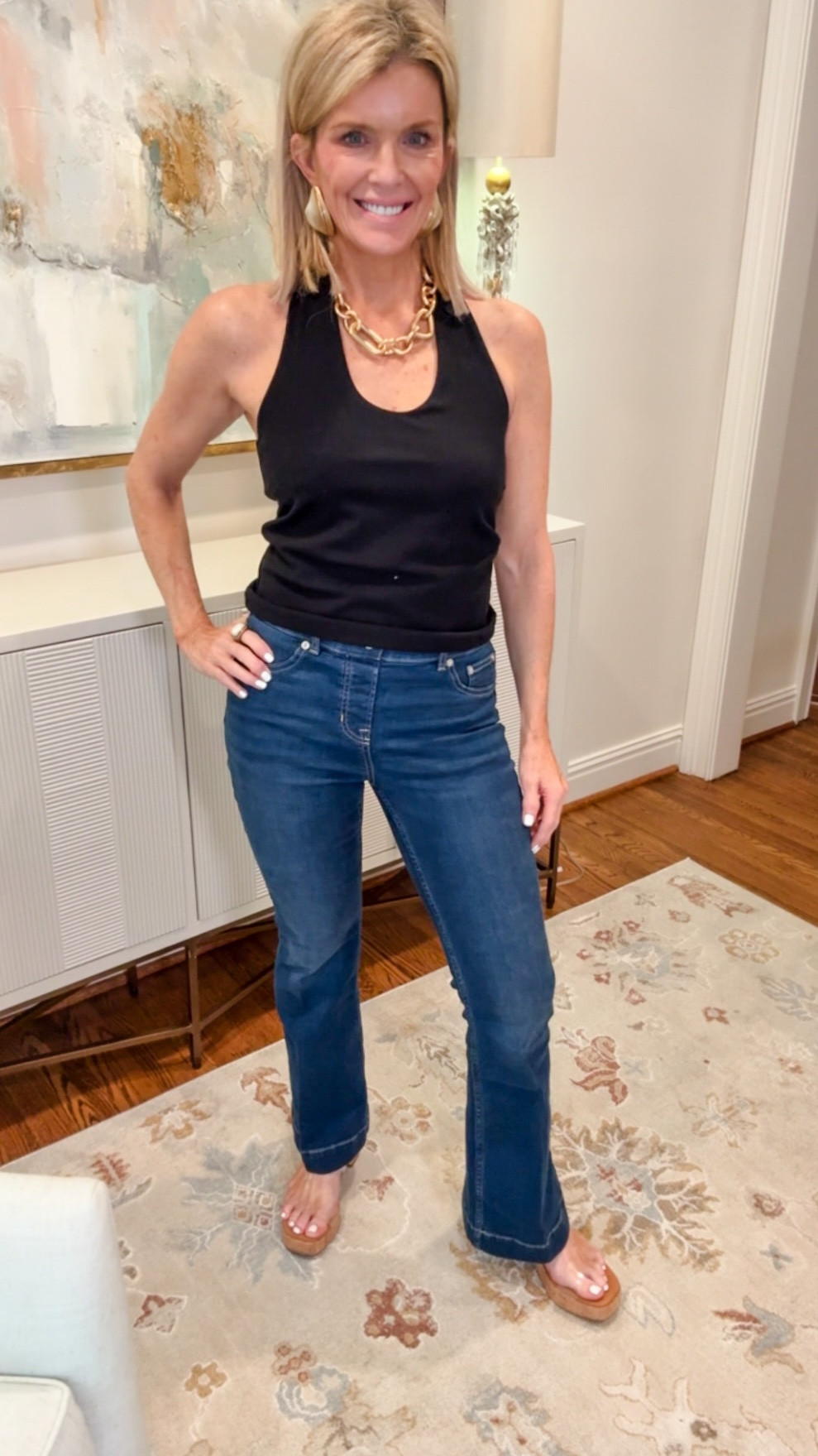 These are fabulous flare jeans that have just the right amount of compression. Enough to give shape and still move around freely! It passed the squat test.😂

#LTKootd