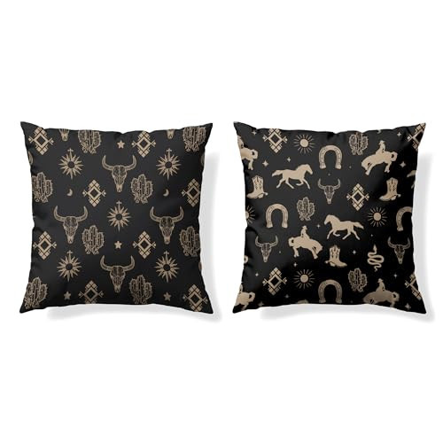 GTYNU Boho Western Cow Bull Longhorn Skull Pillow Cover 18 x 18 Set of 2,with Bohemian Aztec Pillow Cover,Westen Cow Skull Bedroom Decor,Cows Decorations for Home | Amazon (US)
