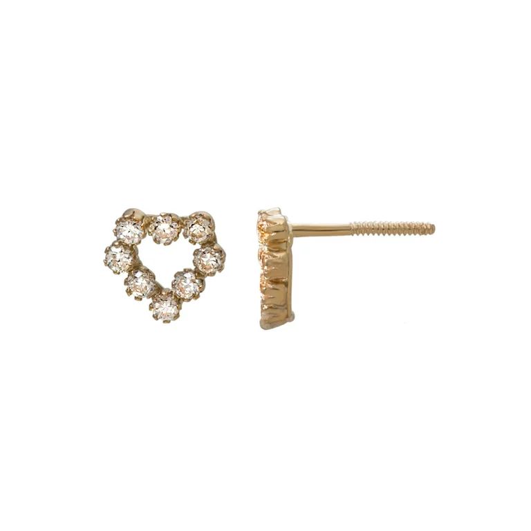 Brilliance Fine Jewelry Girl’s 14K Yellow Gold CZ Heart Cluster Stud Earrings | Walmart (US)