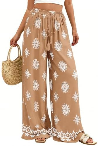 PRETTYGARDEN Women's Wide Leg Palazzo Pants 2026 Summer Boho Floral Trousers Spring Flowy Beach V... | Amazon (US)