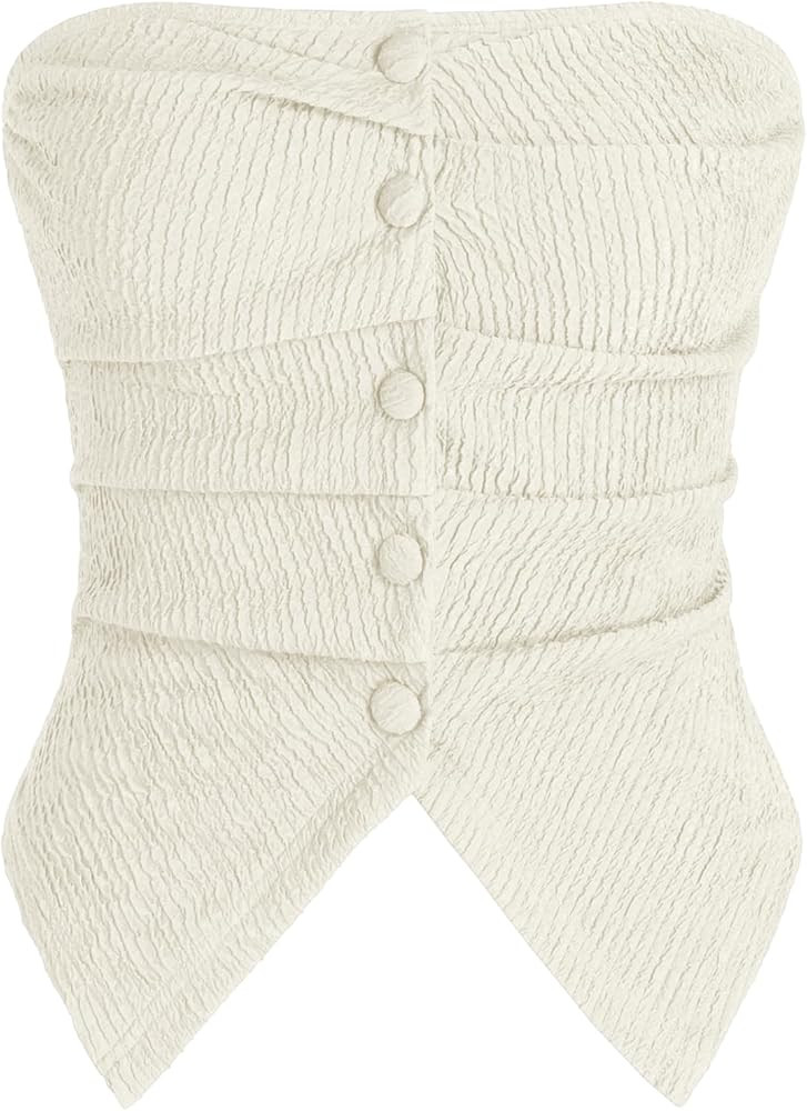 WomensSummerTopsTubeTopGoingOutTopsForWomenSolidTextureButtonTubeTop | Amazon (US)