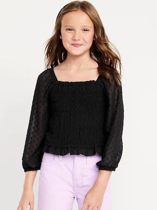 Long-Sleeve Clip-Dot Smocked Top for Girls | Old Navy (US)