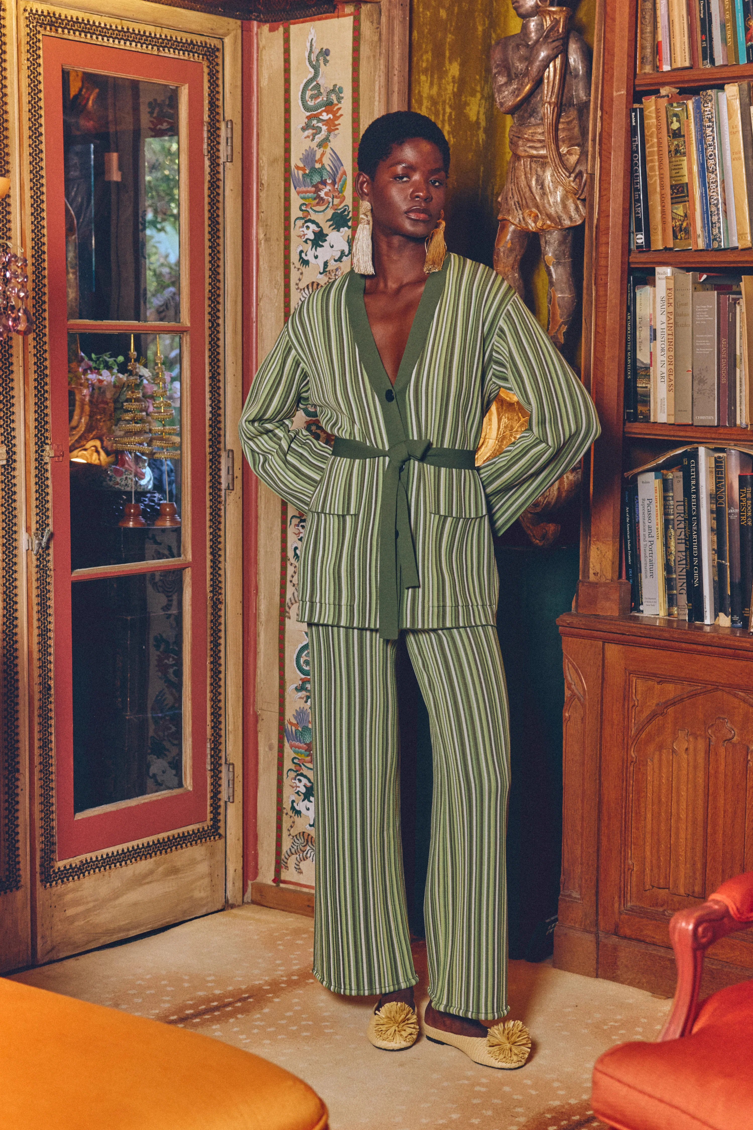 Max Belted Cardigan In Landscape Multi Stripe | Simon Miller