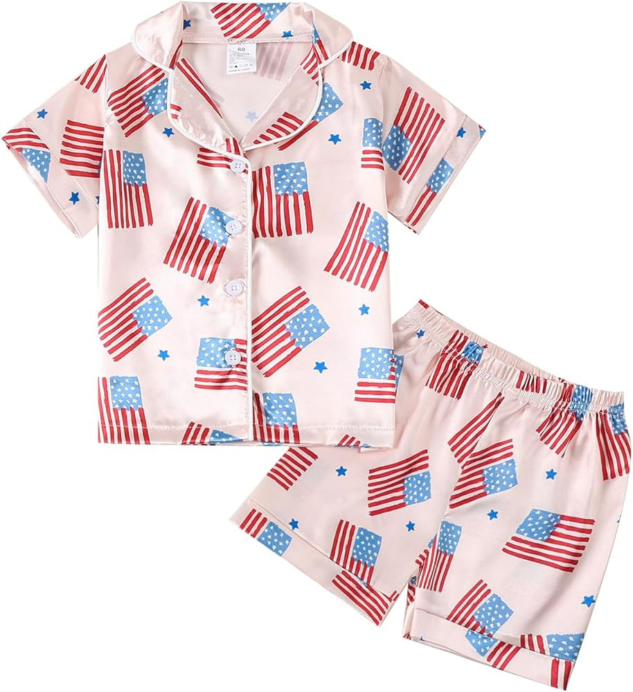 Kuriozud Toddler Baby Girl Boy 4th of July Outfits Pajamas Set Fourth of july American Flag Butto... | Amazon (US)