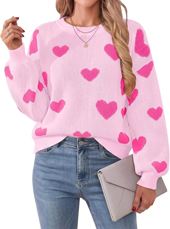 Womens Heart Sweater 2026 Valentines Day Trendy Cute Fall Oversized Long Sleeve Pullover Sweaters | Amazon (US)