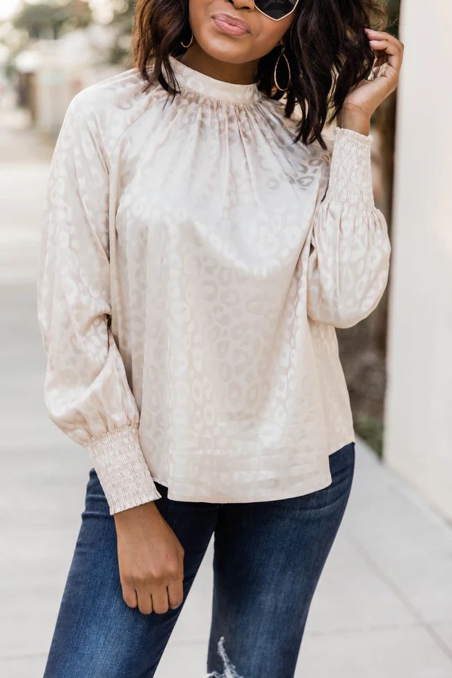 Graceful As Can Be Animal Print Taupe Blouse | The Pink Lily Boutique