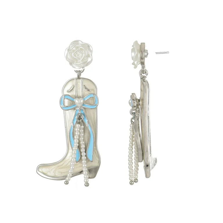 Packed Party Blue and White Pearl Western Boot Earrings, 1 Pair | Walmart (US)