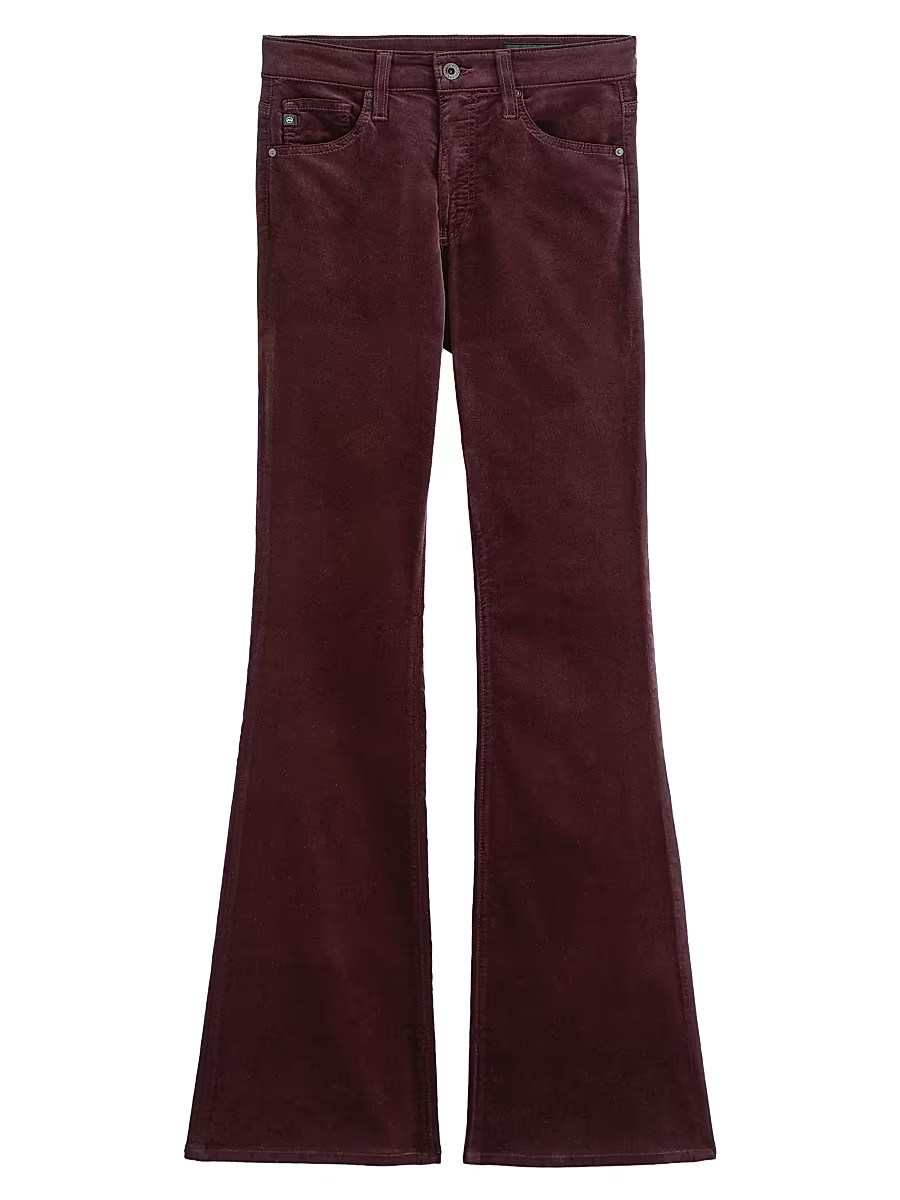 Women's Farrah Stretch-Velvet High-Rise Boot-Cut Jeans - Winery - Size 29 | Saks Fifth Avenue
