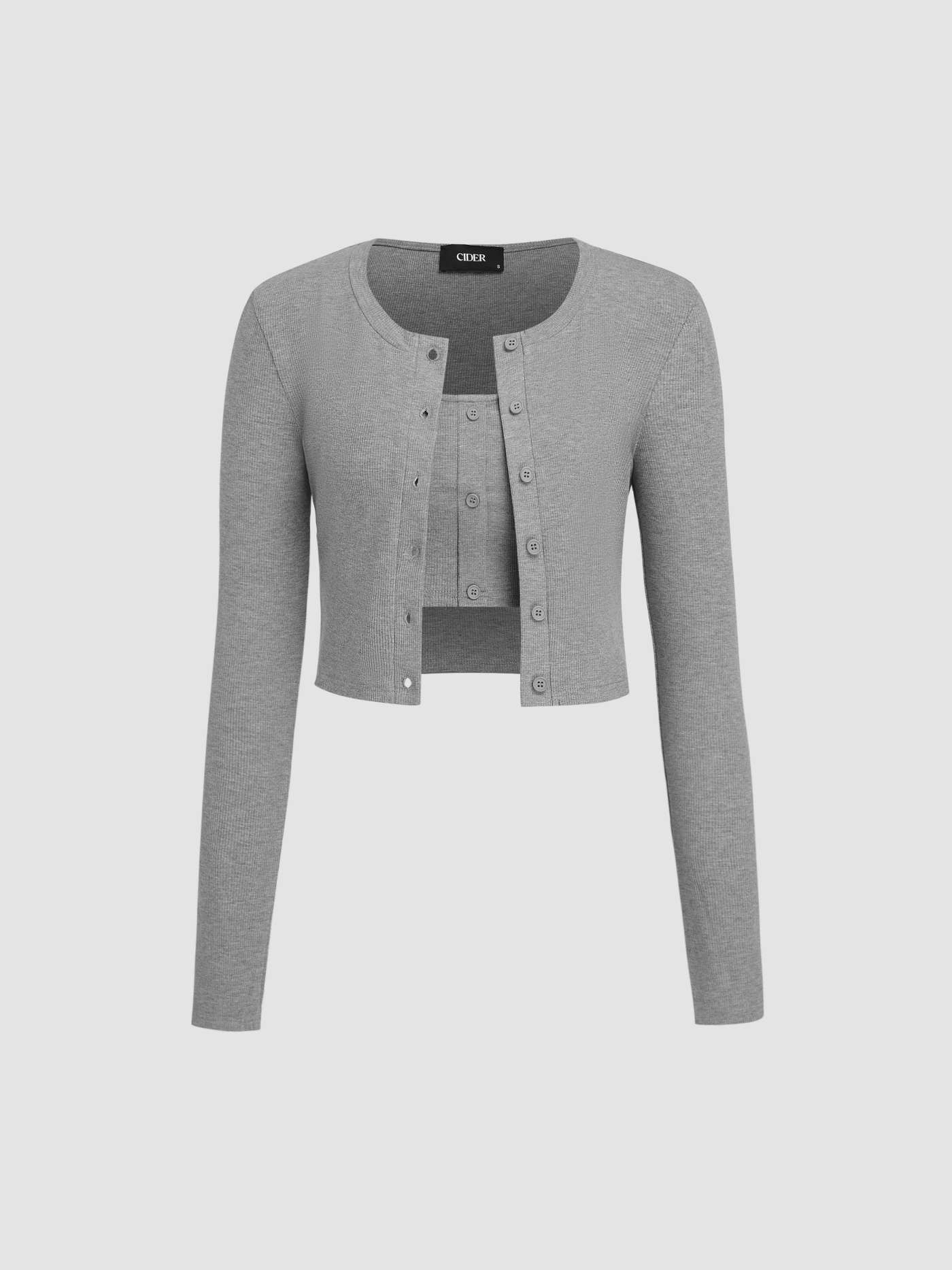 Solid Button Crop Tank Top & Long Sleeve Top | Cider
