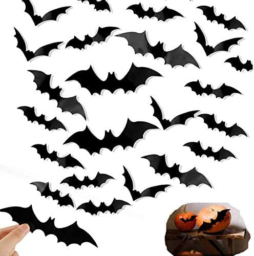 Halloween Decorations Bats Wall Decor 96 Packs 3D Bats Window Decals Bat Halloween Door Decor | Amazon (US)